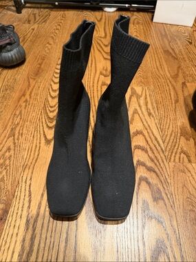 Aldo Black Stretch-Knit Sock Heeled Boots